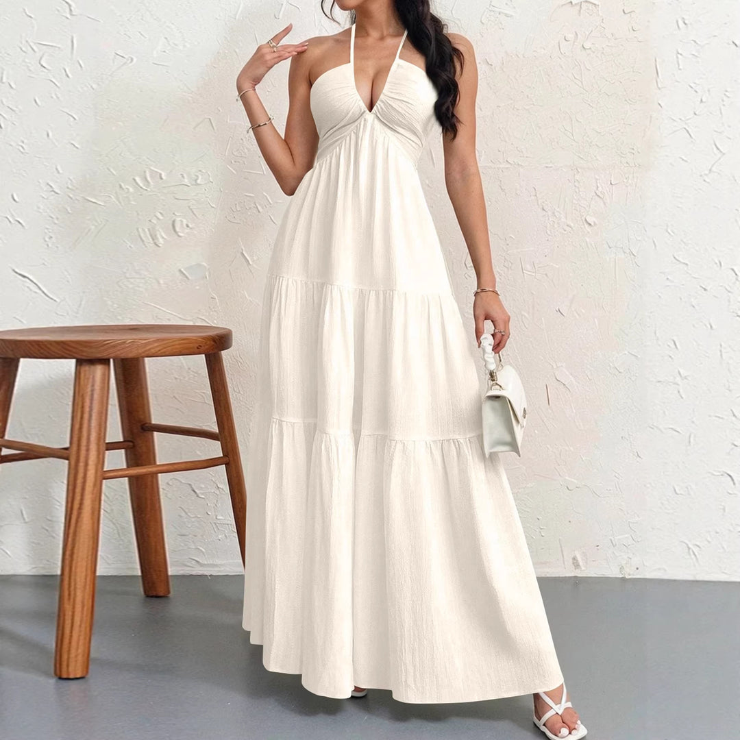 Damen Maxikleid mit tiefem V-Ausschnitt und luftiger Silhouette Echo Archiv