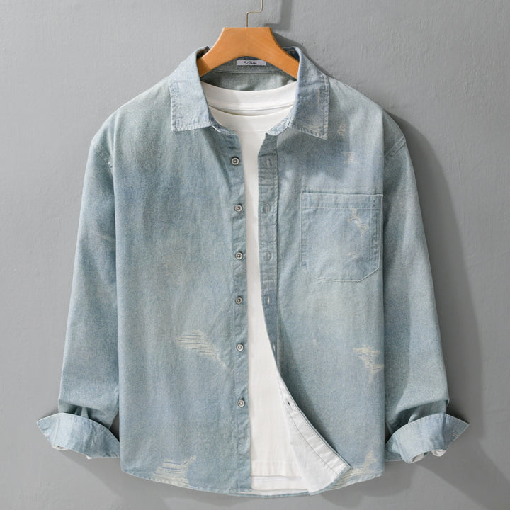 Herren Denim-Overshirt mit Used‑Effekt und Brusttasche Echoarchiv