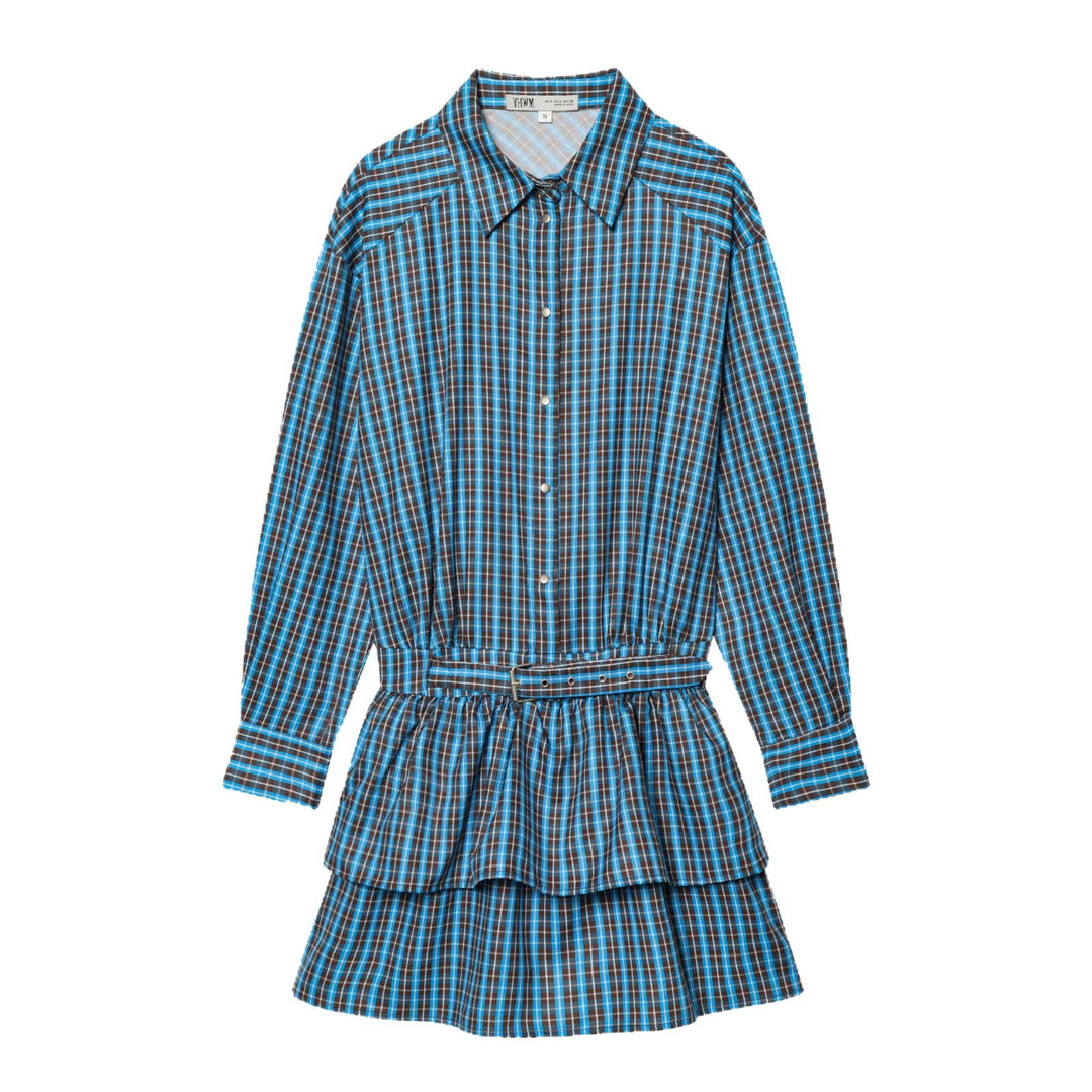 Damen Hemdkleid mit Gürtel, Karo‑Muster und Stufenrock Echoarchiv