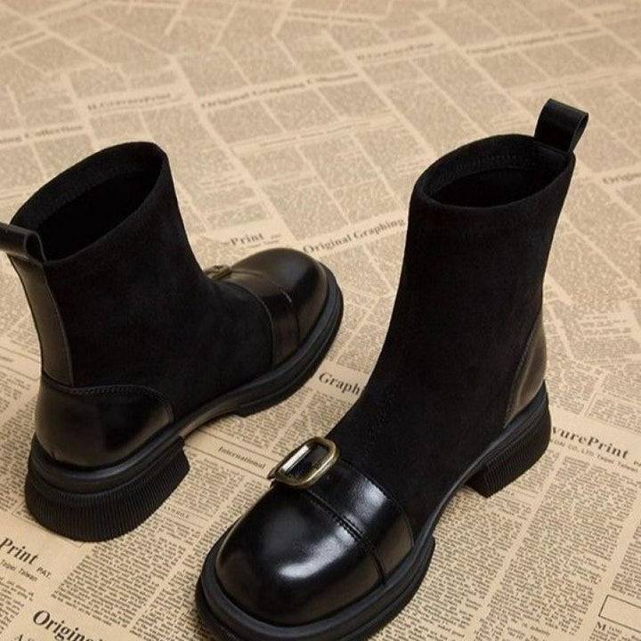 Damen Elegante Chelsea-Stiefeletten mit Blockabsatz und Schnallen-Detail – Varelle