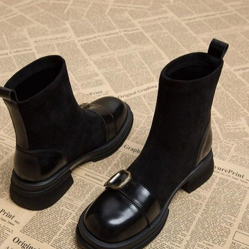 Damen Elegante Chelsea-Stiefeletten mit Blockabsatz und Schnallen-Detail – Varelle