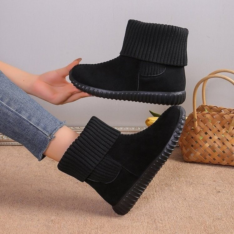 Damen Komfort-Ankleboots im Mokassin‑Style mit Umschlag-Strickkragen Echo Archiv