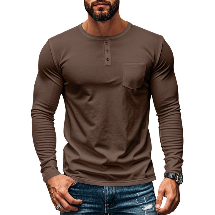 Herren Langarm-Henley-Shirt mit praktischer Brusttasche Echoarchiv