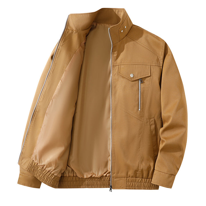 Men's zip-front lightweight utility jacket with stand collar snap closure and chest zip pocket – Taviero
