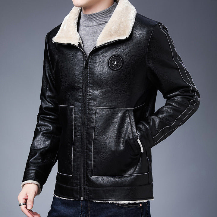 Herren Kunstleder‑Fliegerjacke mit durchgehendem Teddyfutter und Stehkragen – Brevano