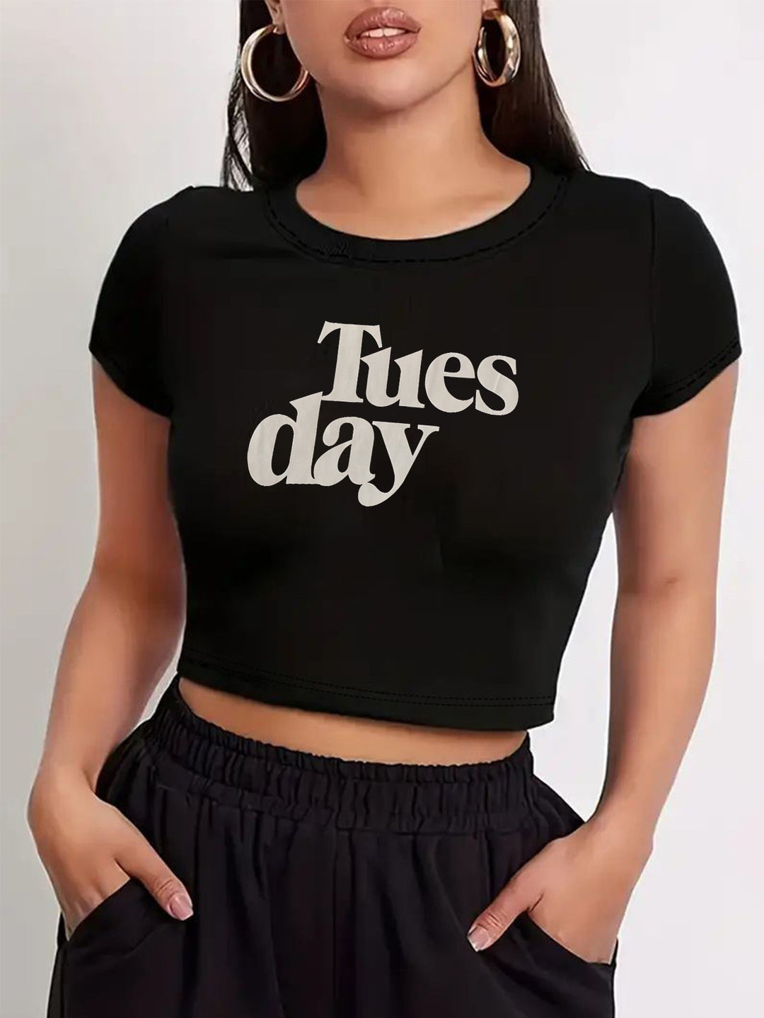 Damen Crop-T-Shirt mit inspirierendem Statementdruck Echo Archiv