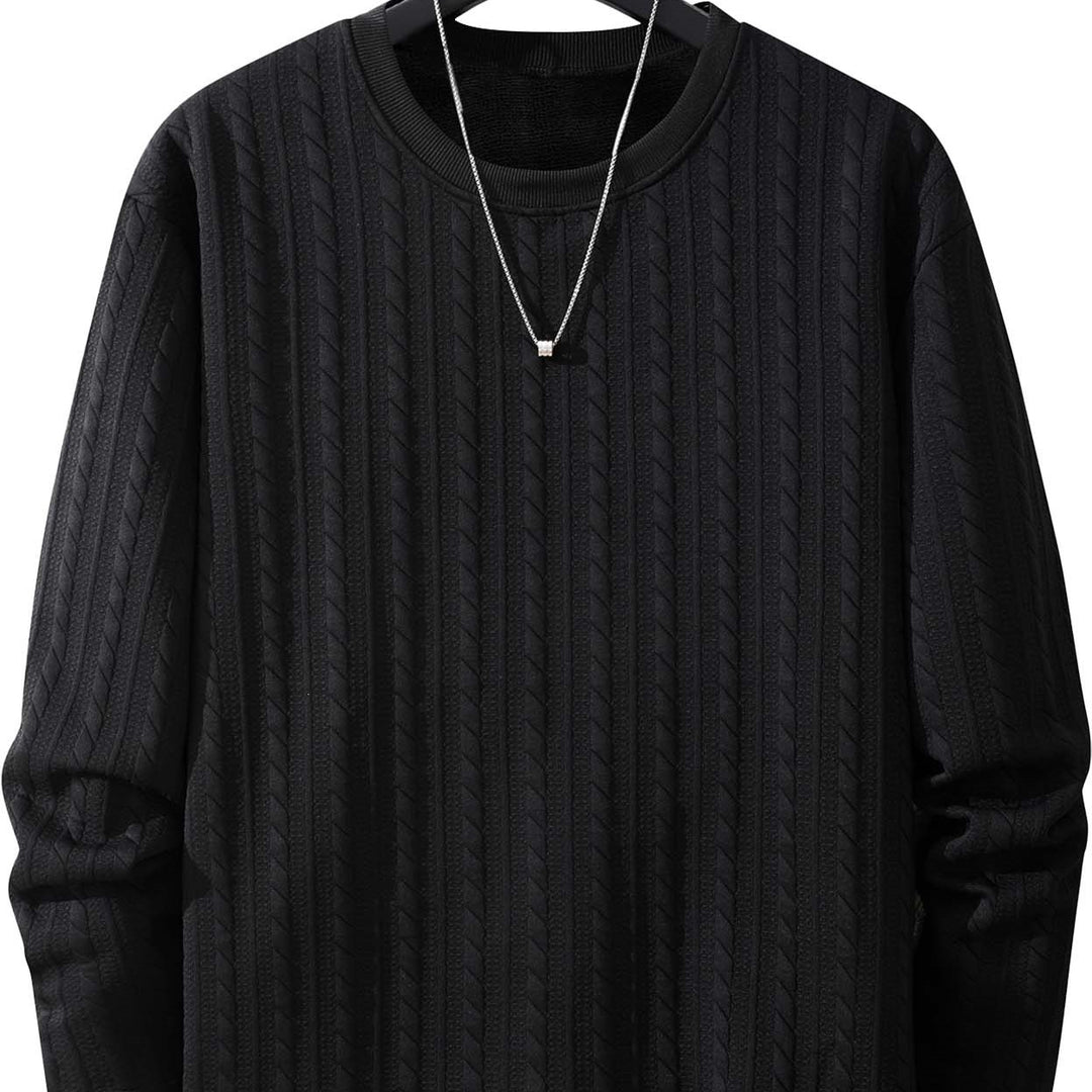 Herren Feinstrick-Rundhals-Pullover mit Zopfmuster, geradem Saum & entspannter Passform Echoarchiv