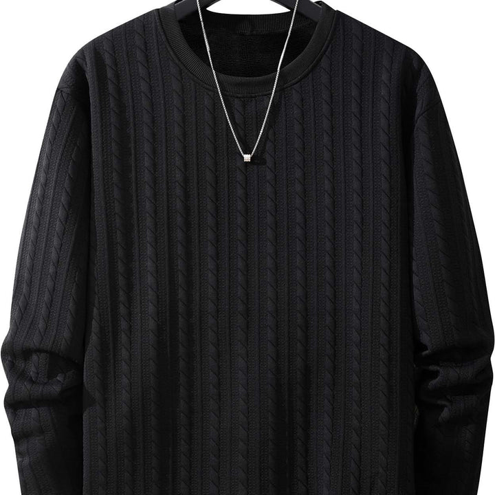 Herren Feinstrick-Rundhals-Pullover mit Zopfmuster, geradem Saum & entspannter Passform Echoarchiv