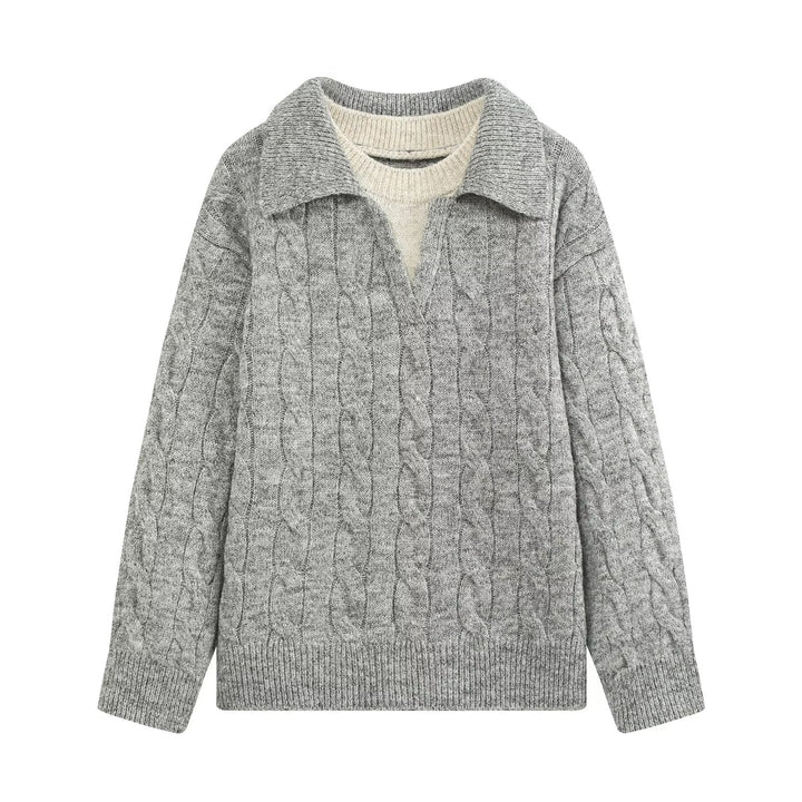 Damen Grobgestrickter Oversize-Pullover mit Polokragen und Zopfmuster Echo Archiv