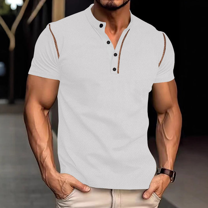 Herren nan tailliertes Struktur-Poloshirt mit Stehkragen und Zierpaspel Echo Archiv