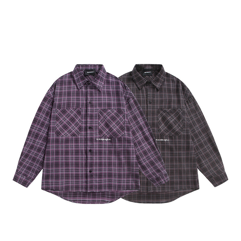 Unisex Karo-Hemdjacke im Boxy-Schnitt mit großen Brustpattentaschen und verlängertem Saum Echoarchiv