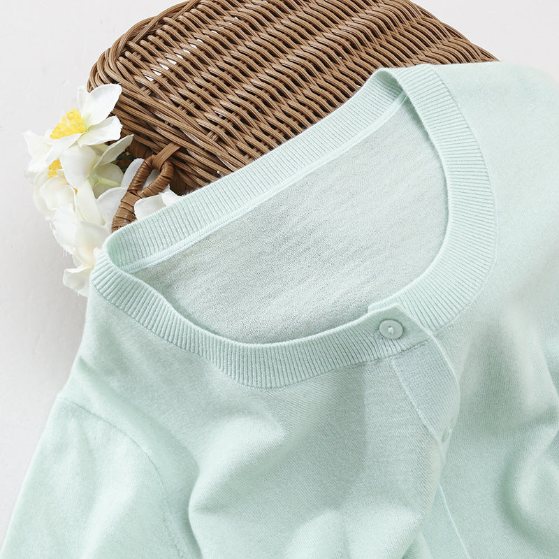 Damen Kurzarm-Feinstrick-Cardigan mit Rundhalsausschnitt und durchgehender Knopfleiste Echo Archiv