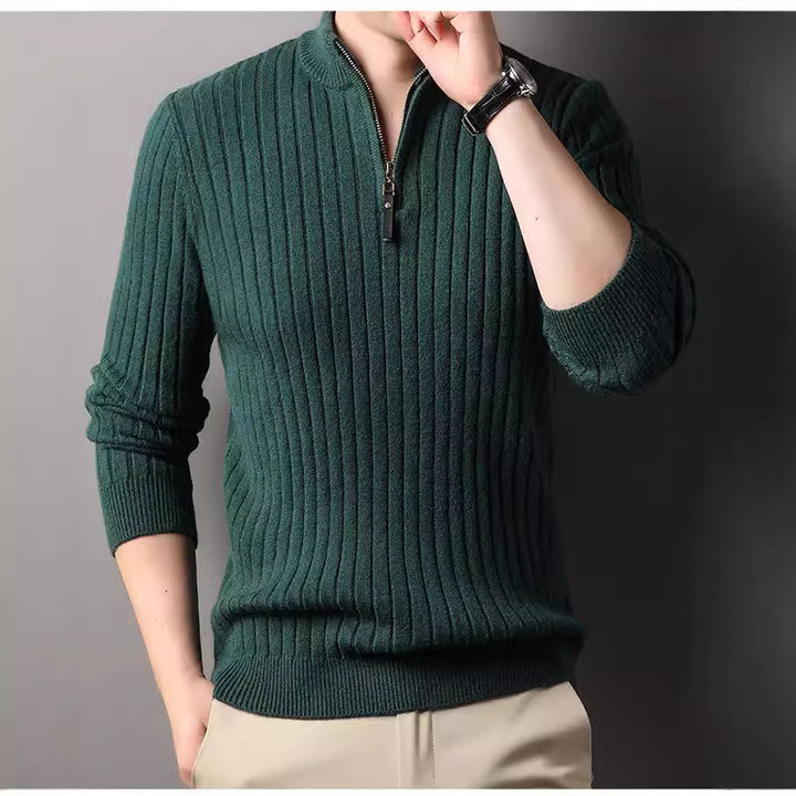 Herren Strickpullover mit modernem Stehkragen im Rippdesign Echoarchiv