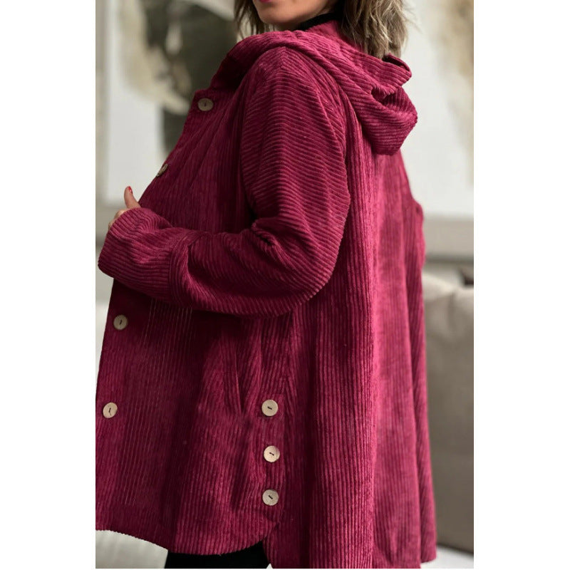 Damen Langer Kapuzen-Strickcardigan mit Rippenstruktur, Knopfleiste und Seitentaschen Echo Archiv
