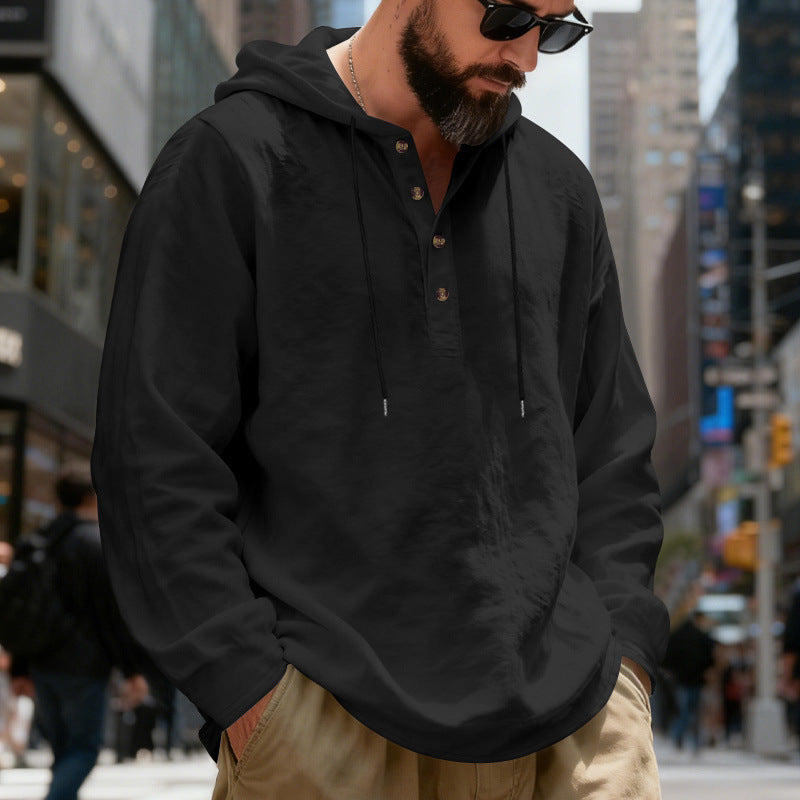 Herren nan leichter Kapuzenshirt mit Knopfleiste aus Leinenmischung und entspanntem Schnitt Echo Archiv