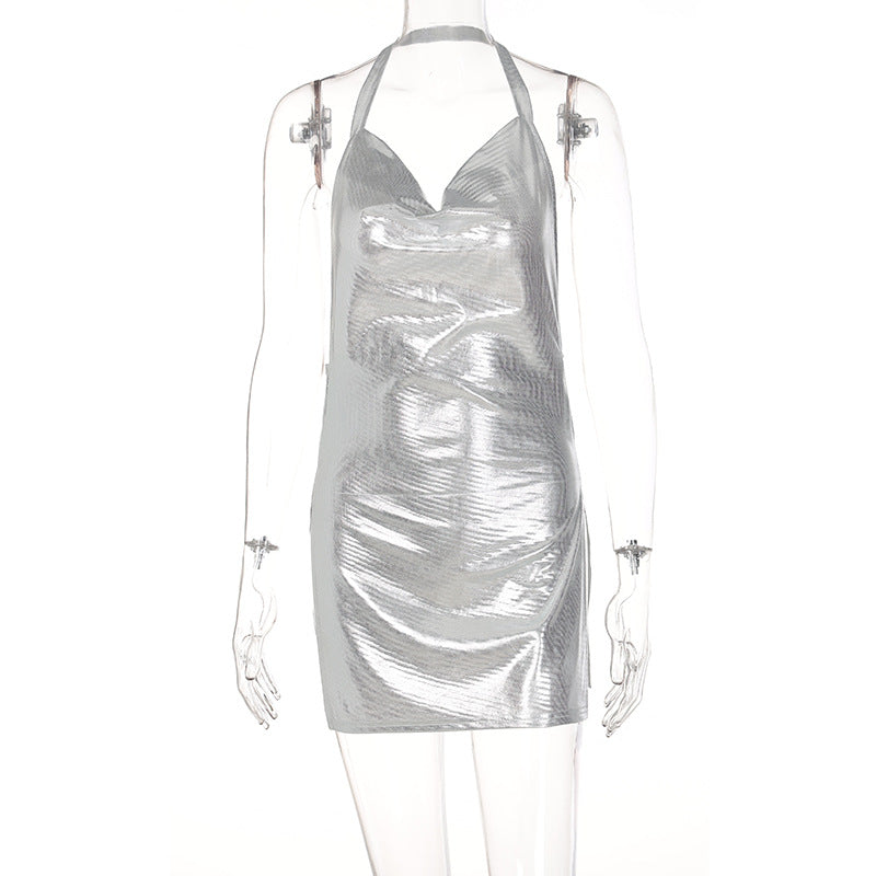 Damen glänzendes Minikleid im lässigen Chic-Stil mit Halternack Echo Archiv
