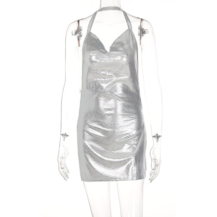 Damen glänzendes Minikleid im lässigen Chic-Stil mit Halternack Echo Archiv