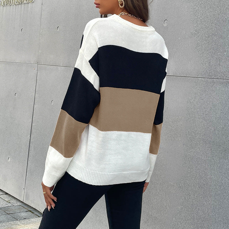 Damen Lässiger Strickpullover mit Farbblock-Design Echo Archiv