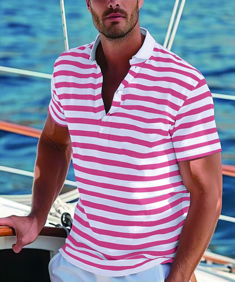 Herren Poloshirt mit Modernem Nautikstreifen und Kurzem Stehkragen Echoarchiv