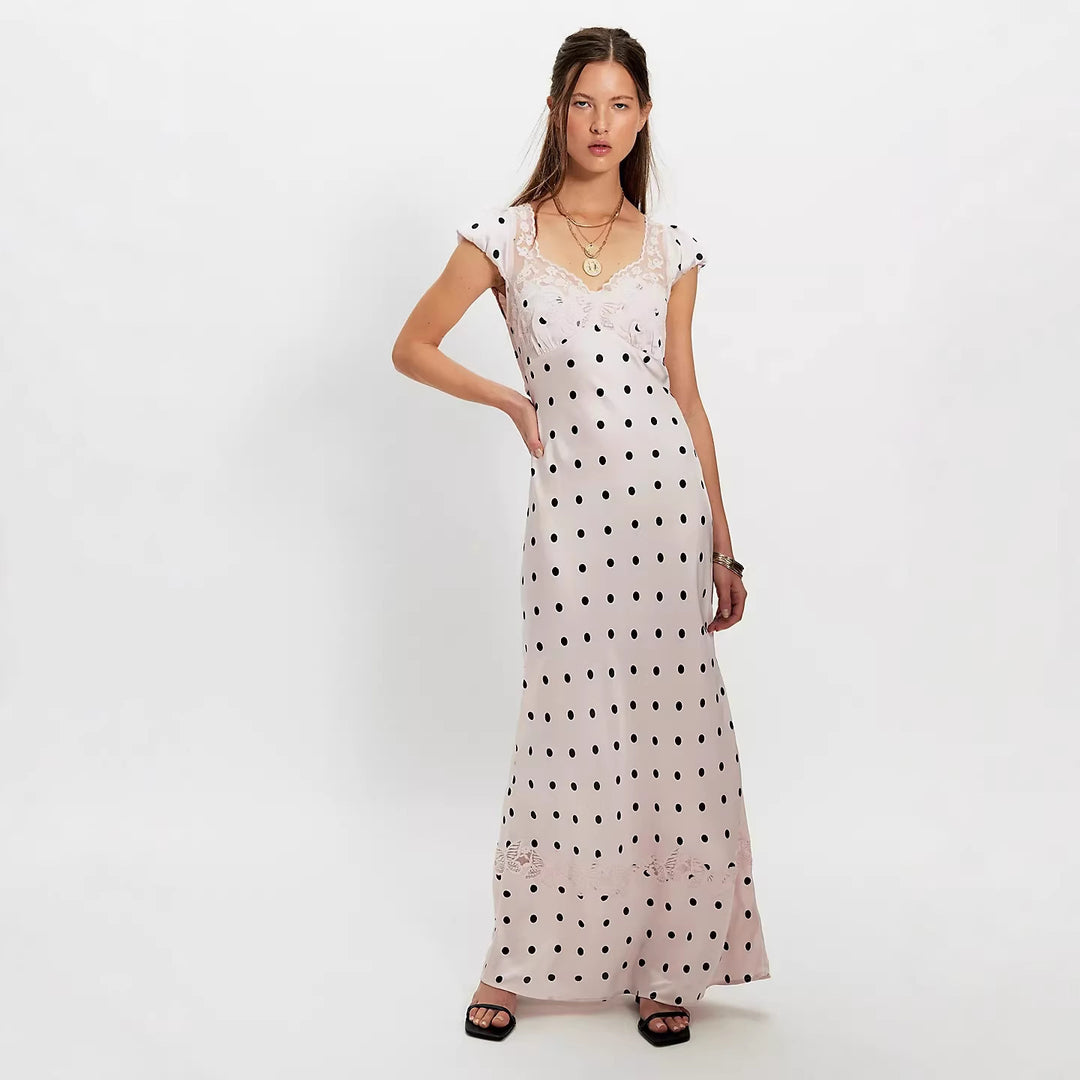 Damen Elegantes Maxikleid mit Polka-Dots und romantischem Rückenausschnitt Echo Archiv