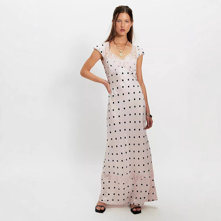 Damen Elegantes Maxikleid mit Polka-Dots und romantischem Rückenausschnitt Echo Archiv