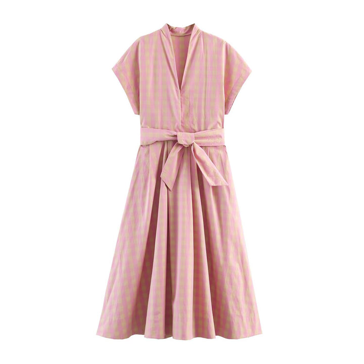 Damen Midikleid mit V-Ausschnitt, Bindegürtel und weitem Tellerrock Echo Archiv