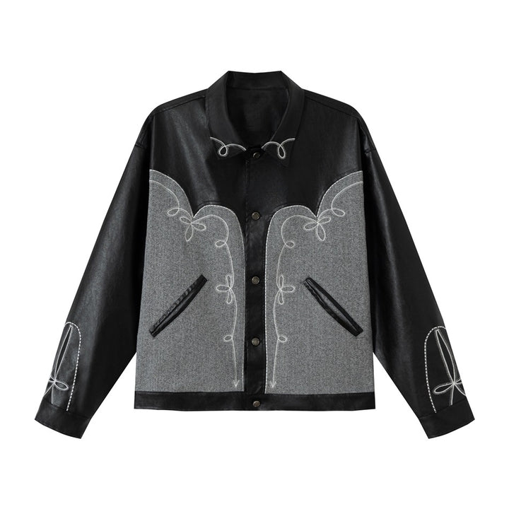 Unisex Boxy-Blouson aus Lederimitat und Wollmix mit Westernstickerei Echoarchiv