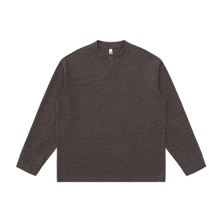 Unisex Strukturierter Henley-Pullover mit kurzem Knopfkragen und Oversize-Schnitt Echoarchiv