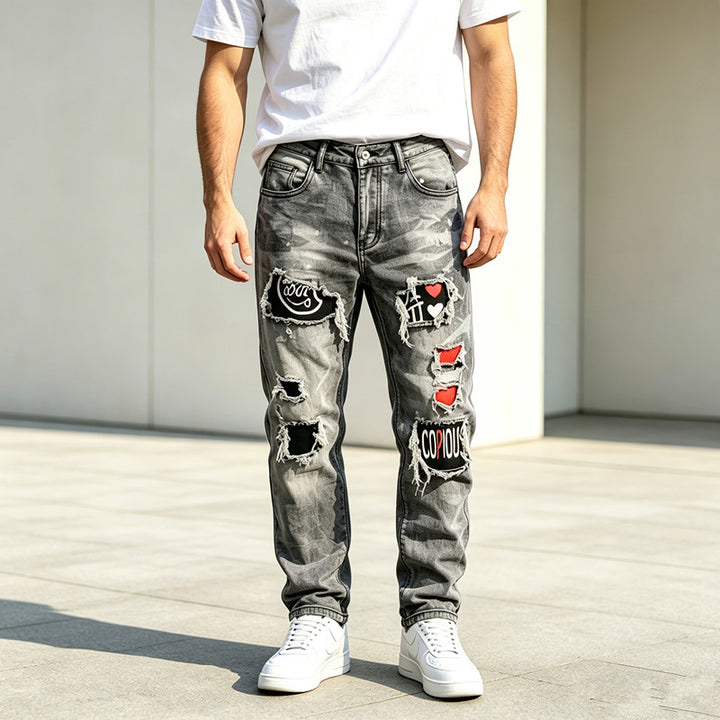 Herren Modische Destroyed Jeans mit kreativen Patches Echoarchiv