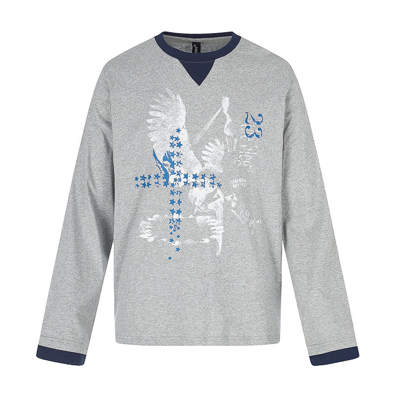 Herren Baumwoll-Langarmshirt Sweatshirt mit Adler-Print und Kontrastbündchen Echoarchiv