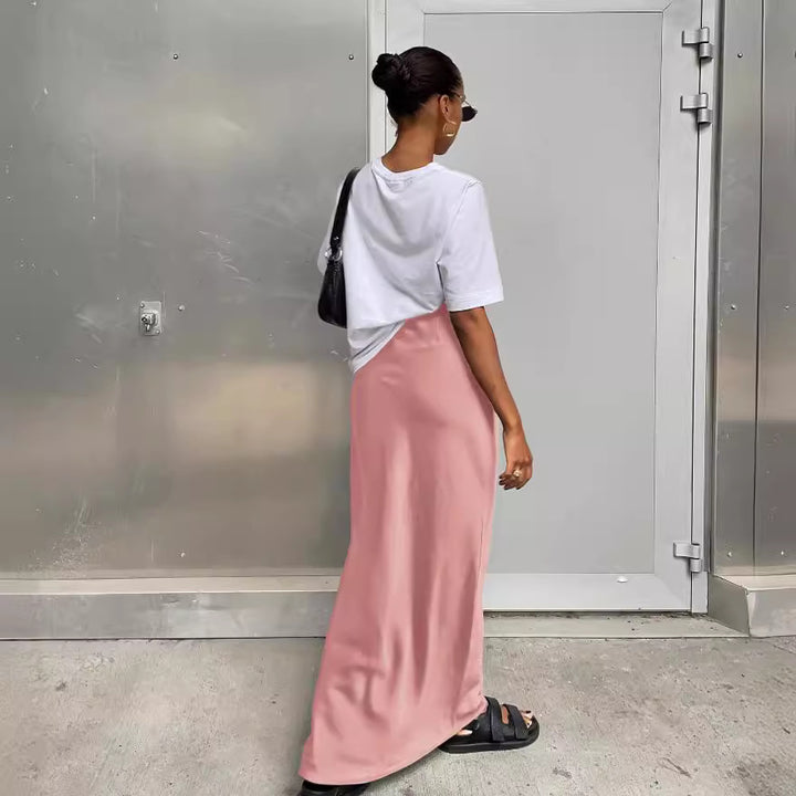 Damen Langes Satin-Rock mit hohem Schlitz Echo Archiv