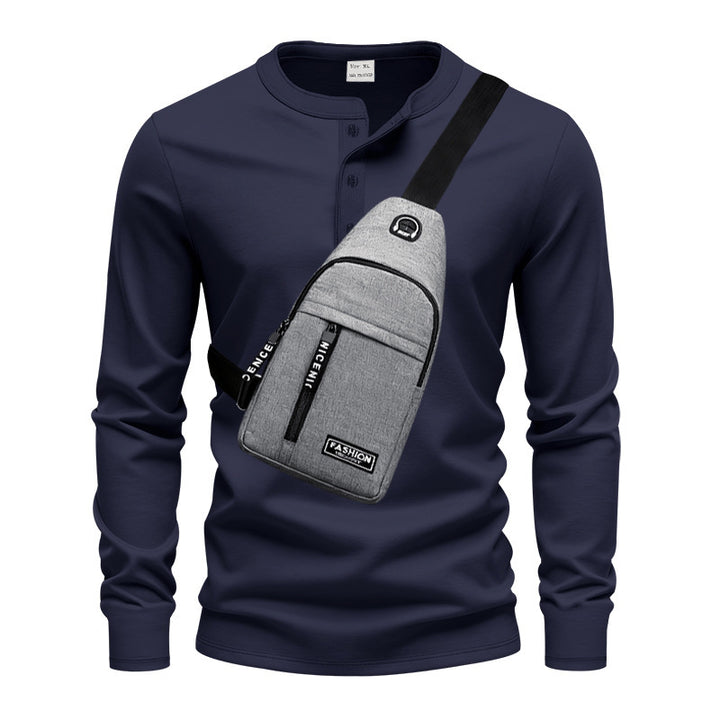 Herren Langarmshirt mit Knopfleiste und praktischer Umhängetasche Echoarchiv