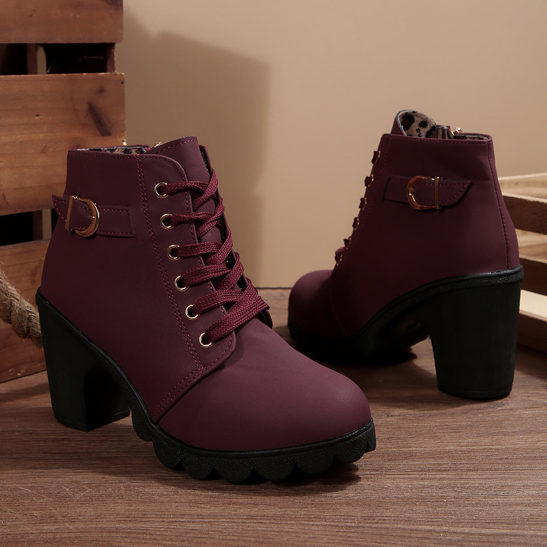Damen nan knöchelhohe Schnürstiefelette mit robustem Blockabsatz und profilstarker Lugsohle Echo Archiv