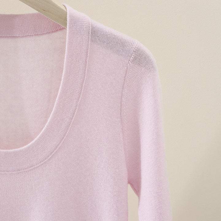 Damen Feines Feinstrick-Shirt mit tiefem Rundhals und dreiviertel Ärmeln Echo Archiv