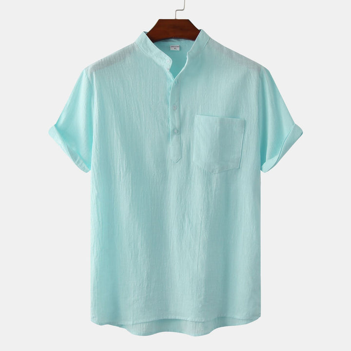 Herren Kurzarmhemd im legeren Henley-Stil mit Brusttasche Echoarchiv