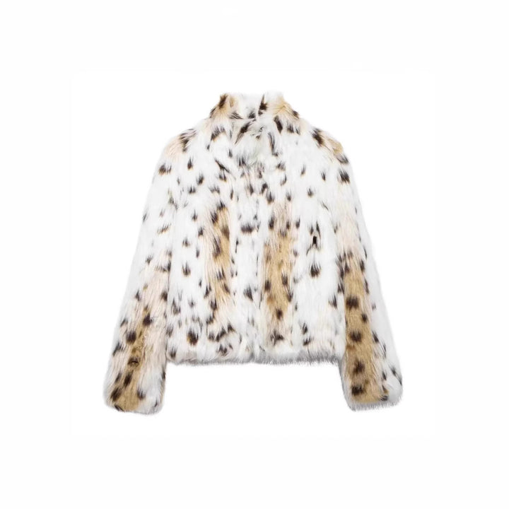 Damen Kurzjacke aus luxuriösem Kunstpelz mit gefleckter Felloptik und gerader Silhouette Echo Archiv