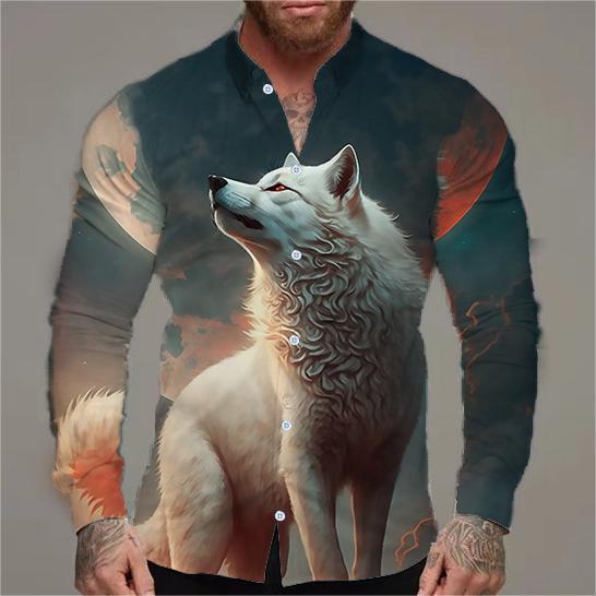 Herren Langarmhemd mit kreativem Tiermotiv und floralem Design Echoarchiv