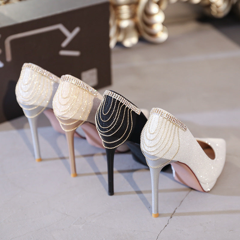 Damen nan elegante Abend-Pumps mit feinem Glitzermesh, spitzer Zehenpartie, filigranem Stilettoabsatz und dekorativer Fersenapplikation Echo Archiv