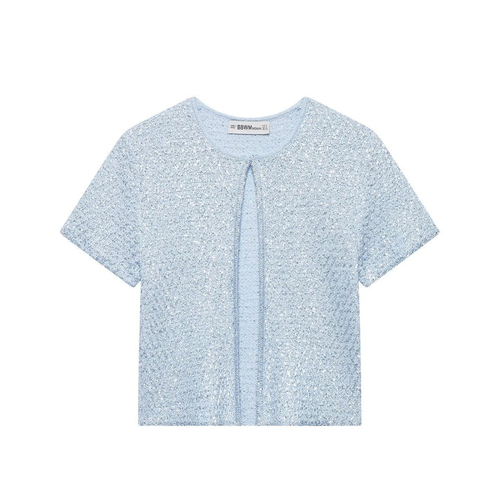 Damen Kurzärmelige Bouclé Strickjacke mit offenem Frontschlitz Echo Archiv