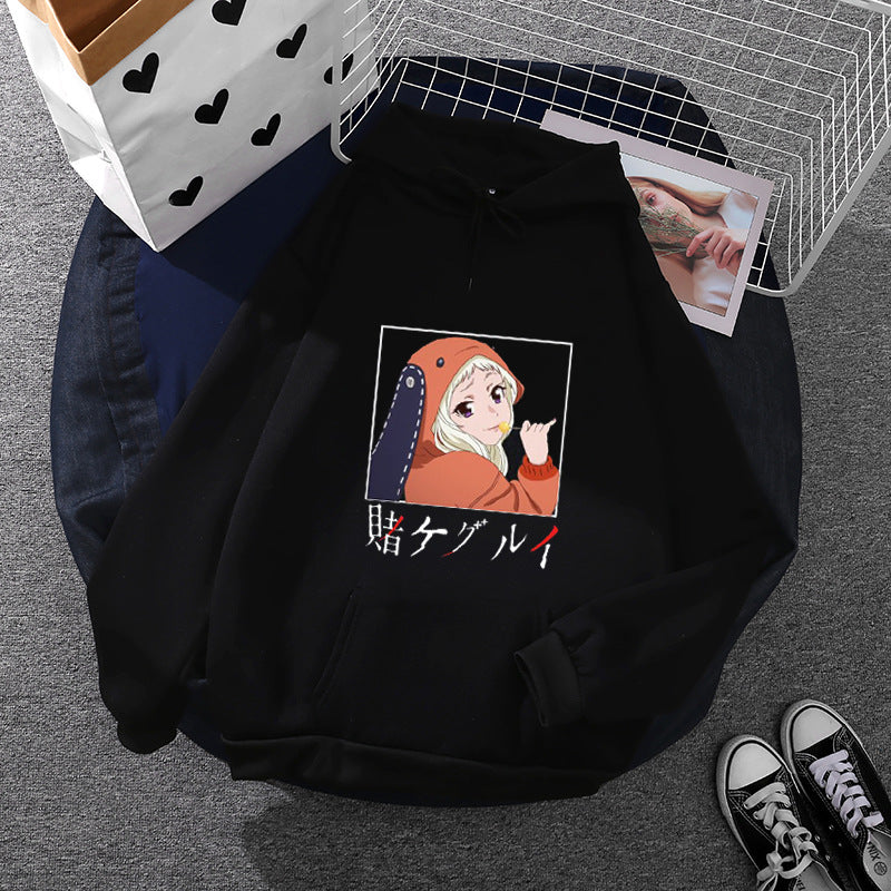 Damen Oversize Kapuzenpullover mit Manga-Frontprint und Kängurutasche – Auréline