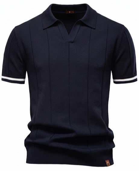 Herren nan strukturiertes Feinstrickpoloshirt mit offenem Reverskragen Echo Archiv
