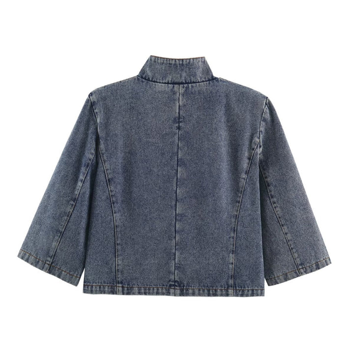 Damen Verkürzte Jeansjacke im Boxy‑Schnitt mit Stehkragen und dreiviertelärmeln Echo Archiv
