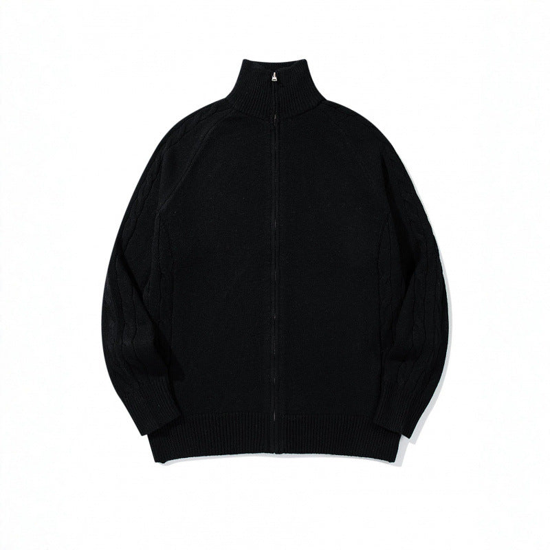 Unisex Boxy-Zip-Strickjacke mit Stehkragen, Zopfmusterärmeln und gerippten Abschlüssen Echo Archiv