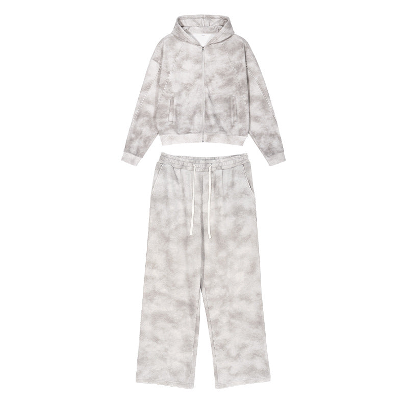 Damen Loungewear-Set aus French-Terry mit Cropped-Reißverschluss-Hoodie und weit geschnittener Sweatpant Echo Archiv