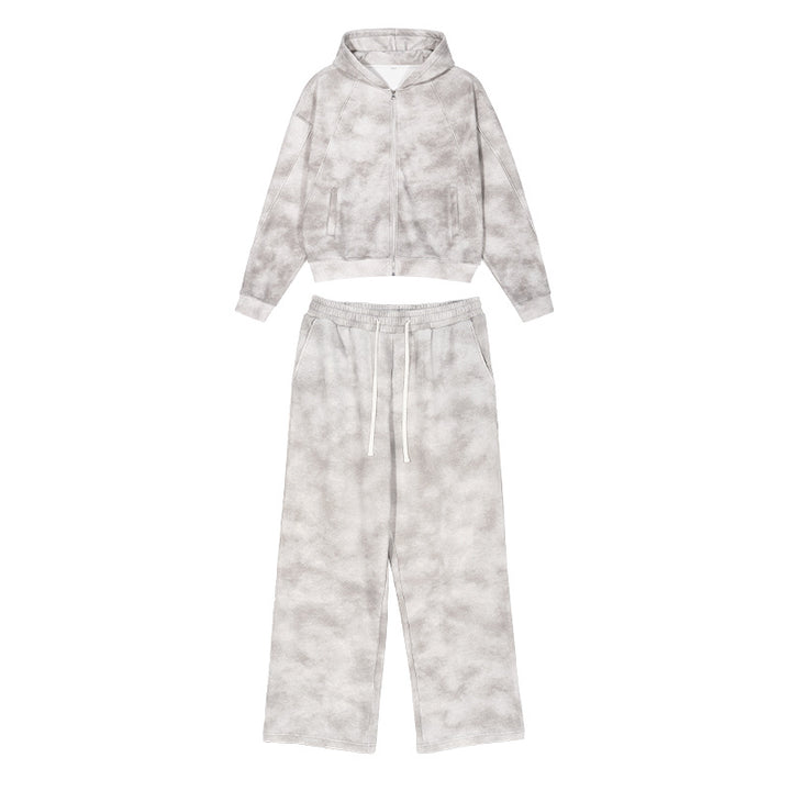 Damen Loungewear-Set aus French-Terry mit Cropped-Reißverschluss-Hoodie und weit geschnittener Sweatpant Echo Archiv