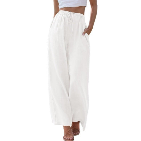 Damen nan weite Leinenhose mit elastischem Bund Kordel und Seitentaschen Echo Archiv
