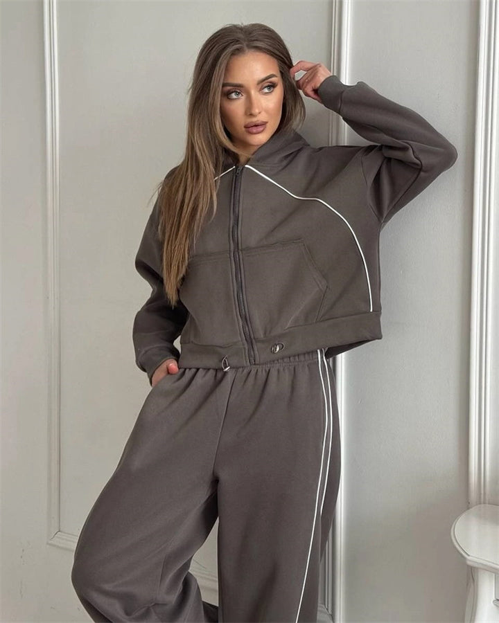 Damen nan Kapuzenjacke und weite Jogginghose Set mit kontrastnähten Echo Archiv