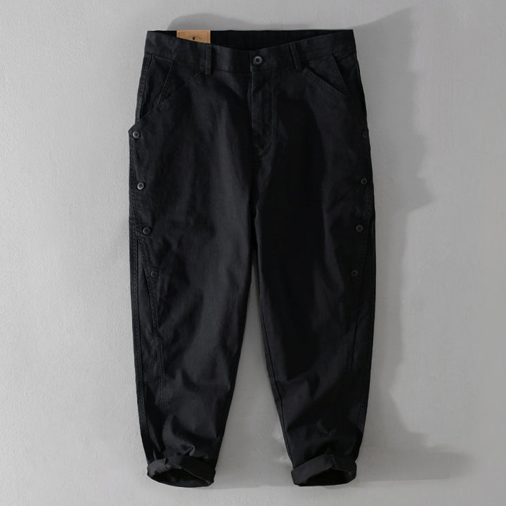 Herren lässige konische Hose mit seitlicher Knopfleiste und Umschlag Echoarchiv