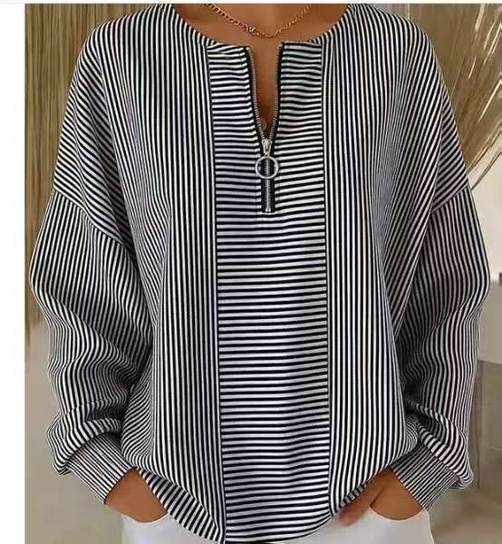 Damen Oversize Pullover mit feiner Rippstruktur und kurzem Zipper Echo Archiv