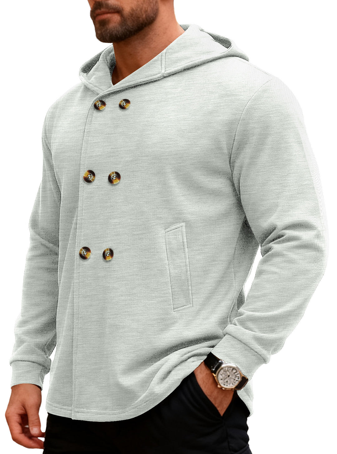 Herren Kapuzensweater mit doppelter Knopfverschluss und seitlichen Taschen Echoarchiv